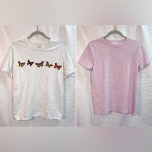 PacSun Butterfly Graphic Tee + Zara Pink Basic T‎ Shirt Bundle Size L